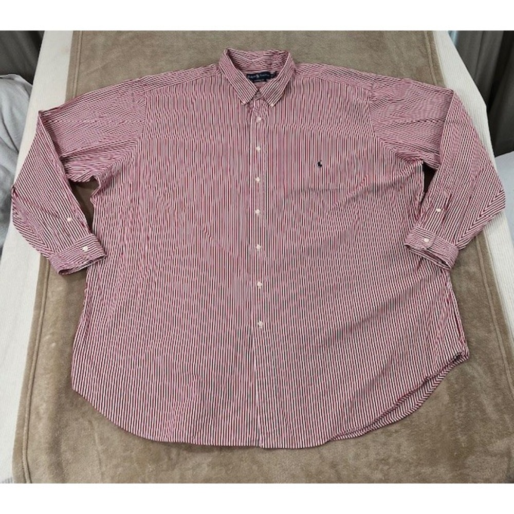VTG Ralph Lauren shirt men 4XLT TALL Classic Striped red Button Down Long Sleeve